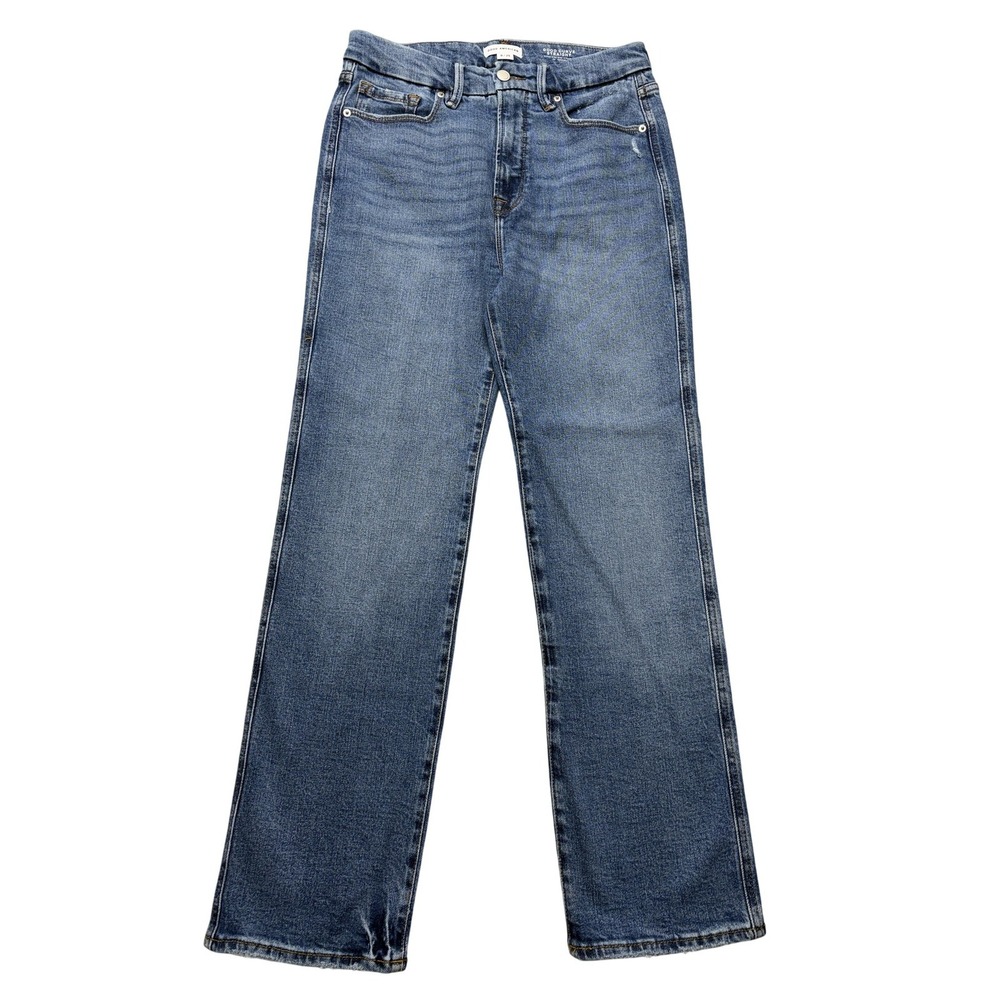 Good American Good Curve Straight Jeans Womens 8/29‎ Blue High Rise Distressed